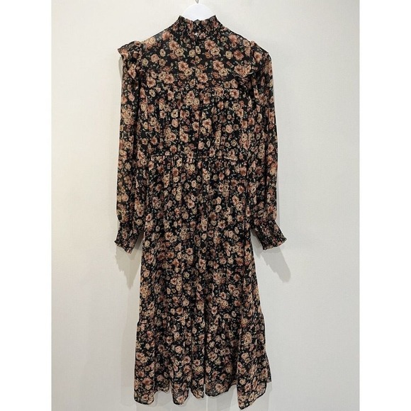 By The River Womens Dress Mock Neck‎ Floral Midi Sz M Peasant Cottagecore New - Picture 5 of 11